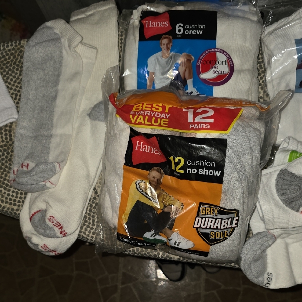 Hanes Men's Cushion Crew and No Show Socks - White and Gray